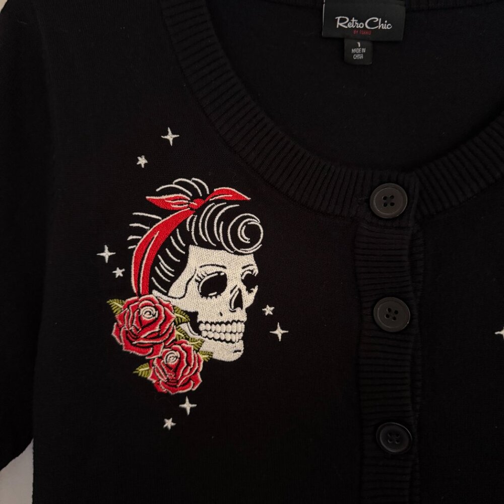 Retro Chic Rockabilly Floral Skull Crop Cardigan - Picture 5 of 5